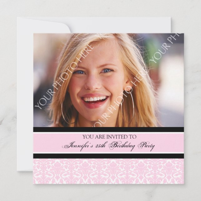 Pink Photo 25th Birthday Party Invitations (Front)
