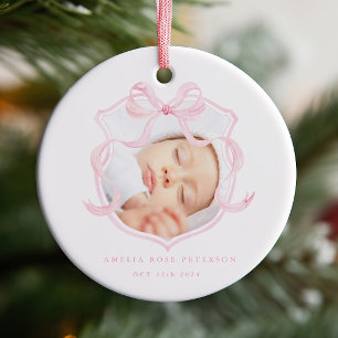 Pink Photo Baby Girl Announcement Ceramic Tree Decoration