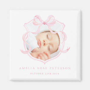 Pink Photo Baby Girl Announcement Magnet