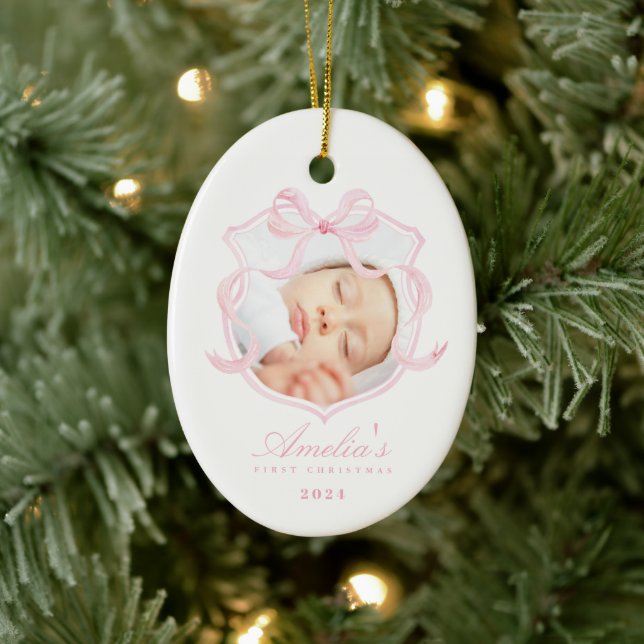 Pink Photo Baby Girl First Christmas Ceramic Tree Decoration (Tree)
