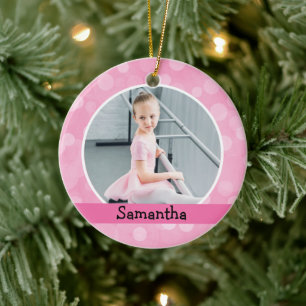 Pink Photo Ballet Dancer Bokeh Holiday Monogram Ceramic Tree Decoration