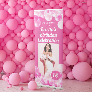 Pink Photo Birthday Retractable Banner