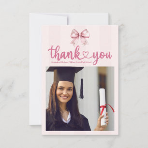 Pink Photo Blush Bow Graduation Party Thank You Card