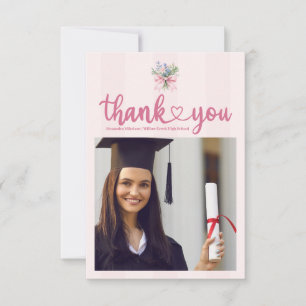 Pink Photo Blush Floral Graduation Party Thank You Card