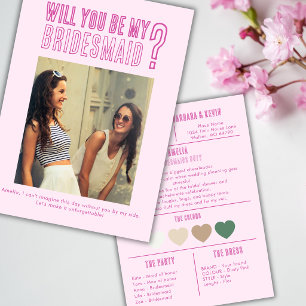 Pink Photo Bridesmaid Proporsal Wedding Note Card