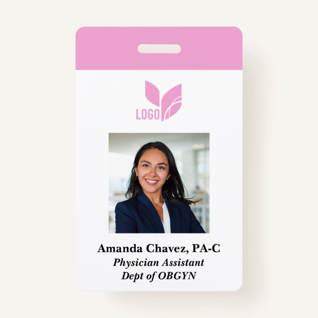 Pink Photo Business Employee Name ID Badge (Front)