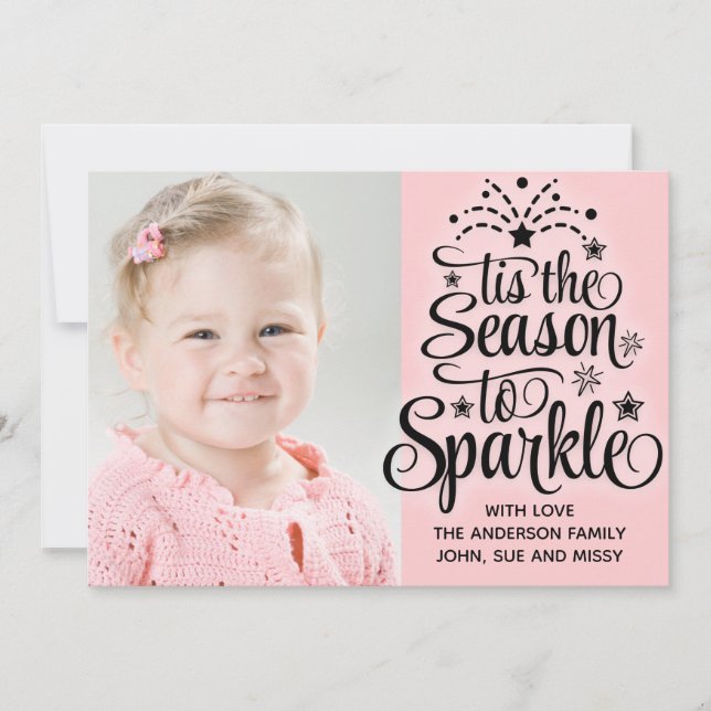 Pink Photo Christmas Card Season to Sparkle (Front)
