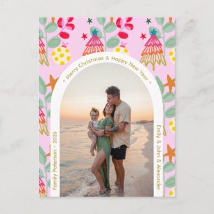 Pink photo christmas trendy colourful names holiday postcard