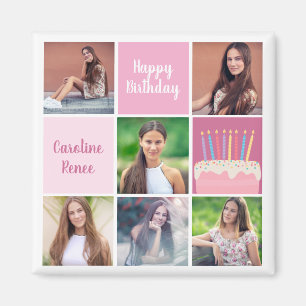 Pink Photo Collage Custom Women's Birthday Party Magnet
