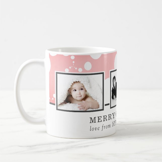 Pink Photo Collage Family Christmas Coffee Mug (Left)