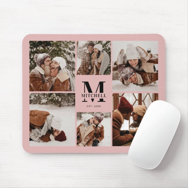 Pink Photo Collage Personalised Monogram Gift Mouse Mat (With Mouse)
