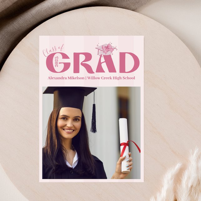 Pink Photo Coquette  Bow Graduation Party Announcement (Creator Uploaded)