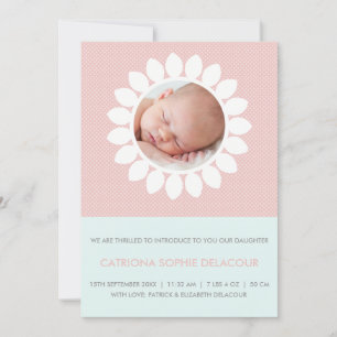Pink Photo Cut Out Floral Baby Girl Birth Announcement
