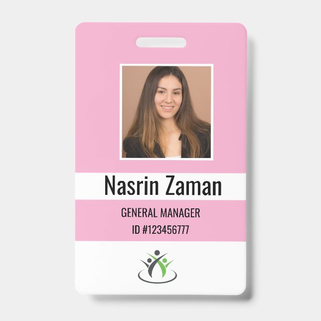 Pink | Photo Employee Logo or QR CODE Security ID Badge (Front)