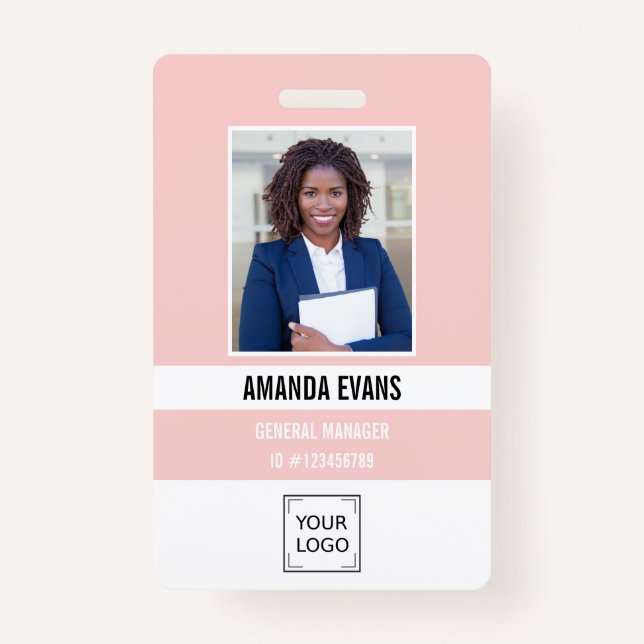Pink | Photo Employee Logo or QR CODE Security ID Badge (Front)