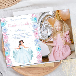 Pink Photo Floral Princess Birthday Invitations