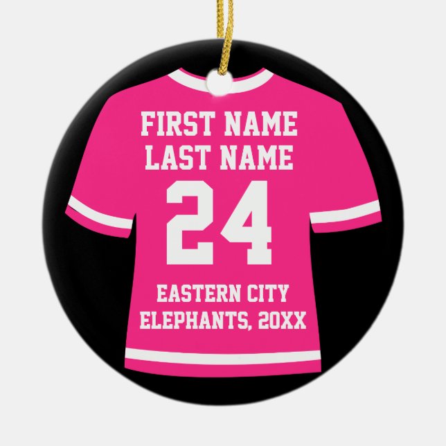 Pink Photo Football Soccer Hockey Sports Jersey Ceramic Tree Decoration (Front)