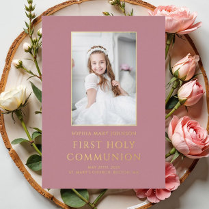 Pink Photo Girl First Holy Communion Gold