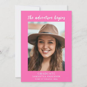 Pink Photo Graduation Flat Announcement Card