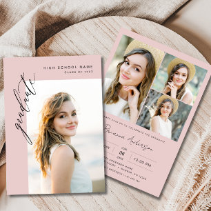 Pink Photo Graduation Party Modern Chic Invitation