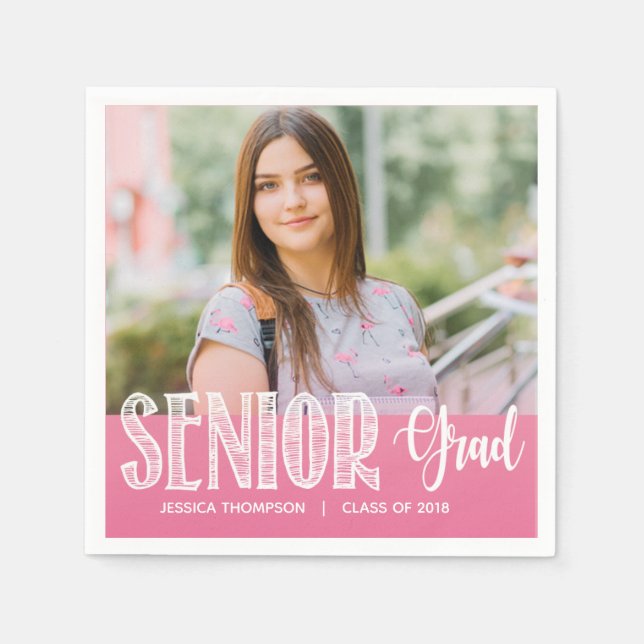 Pink Photo Graduation Party Paper Napkins (Front)
