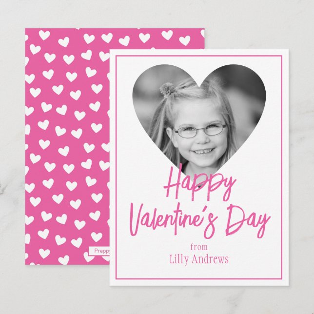 Pink Photo Heart Valentine's Day Cards (Front/Back)