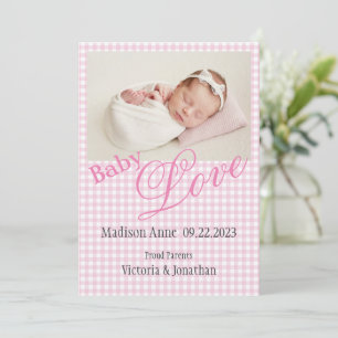 Pink Photo Name Date Birth Announcement
