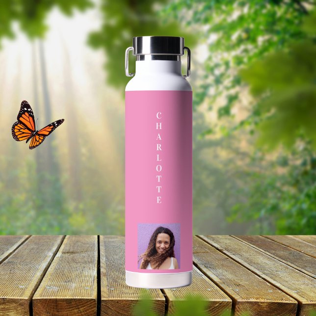Pink photo name white water bottle (Creator Uploaded)