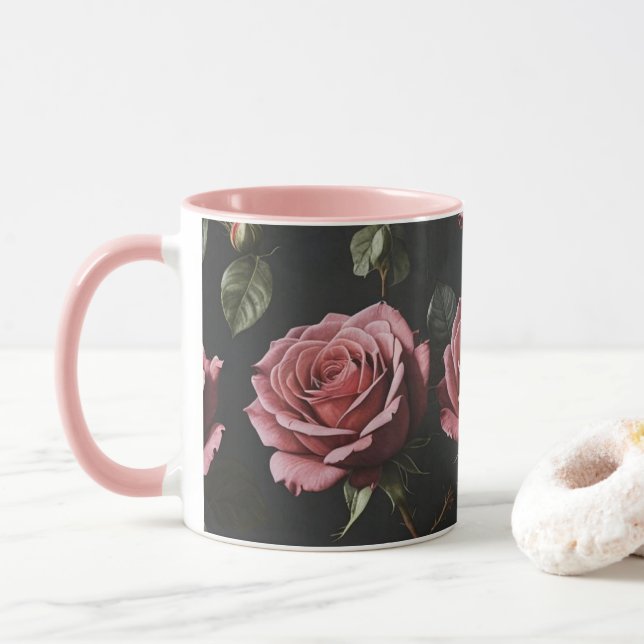 Pink photo realistic rose mug (With Donut)