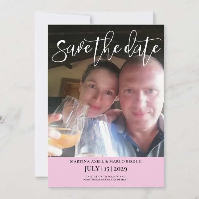 Pink Photo Save the date Invitation (Front)
