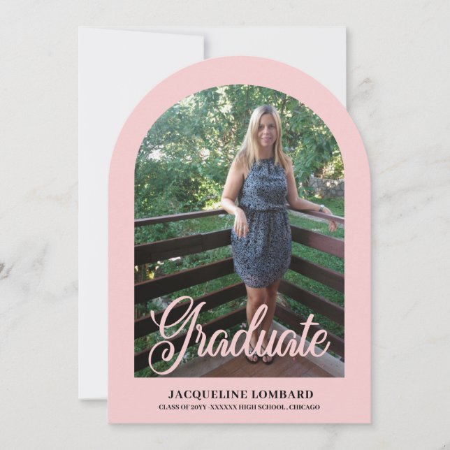 Pink Photo Script Arch Graduation Announcement  (Front)