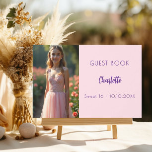 Pink photo Sweet 16 Guest Book