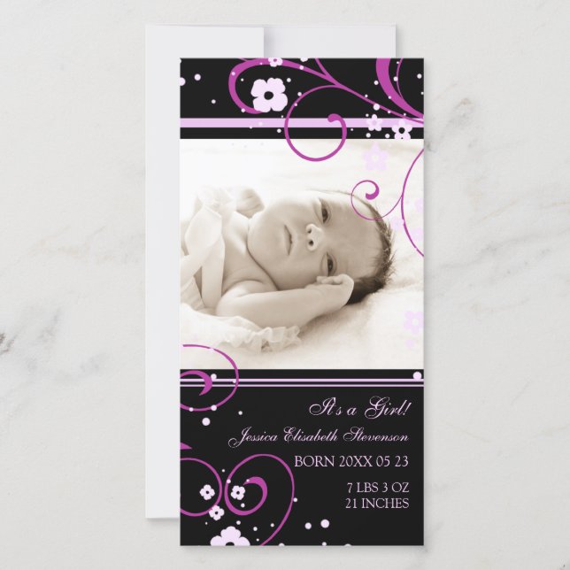 Pink Photo Template New Baby Birth Announcement (Front)