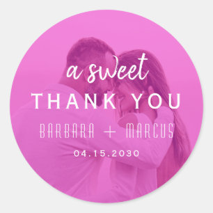 Pink Photo Wedding Thank You Classic Round Sticker