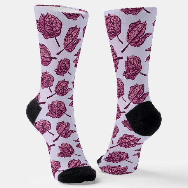 Pink Physalis Flower Pattern Pastel Botanical Socks (Angled)
