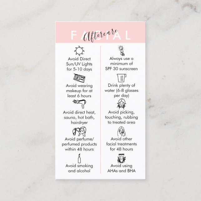 Pink Physical Printed Facial Aftercare Business Card (Back)