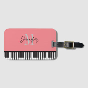 Pink Piano Monogram Name Personalised Luggage Tag