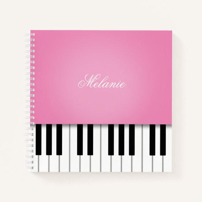 Pink Piano Music Keyboard Personalised Notebook (Front)