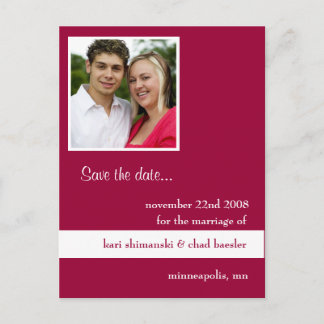 Pink pic save the date announcement postcard