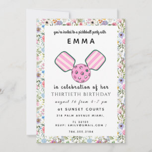 Pink Pickleball Birthday Party Invitation Card