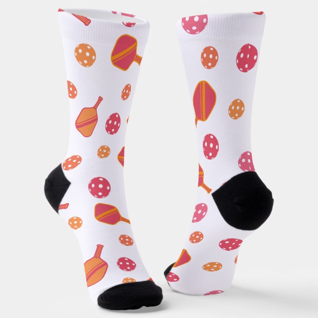 Pink Pickleball Paddles and Balls Socks (Angled)
