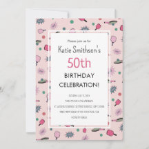 Pink Pickleball Party 50th Birthday Invitation