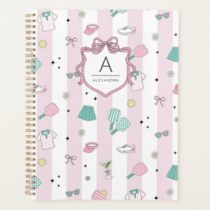 Pink Pickleball Preppy Monogram Print Planner