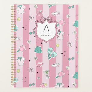 Pink Pickleball Preppy Monogram Print Planner