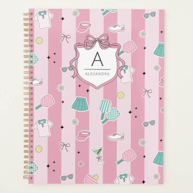 Pink Pickleball Preppy Monogram Print Planner (Front)
