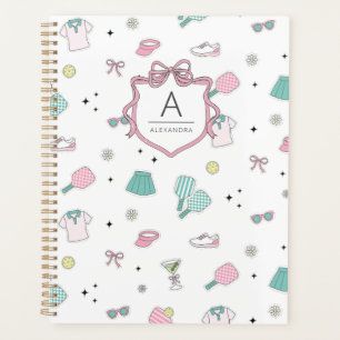 Pink Pickleball Preppy Monogram Print Planner