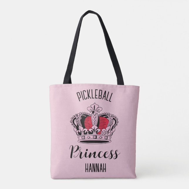 Pink Pickleball Princess Crown  Tote Bag (Back)