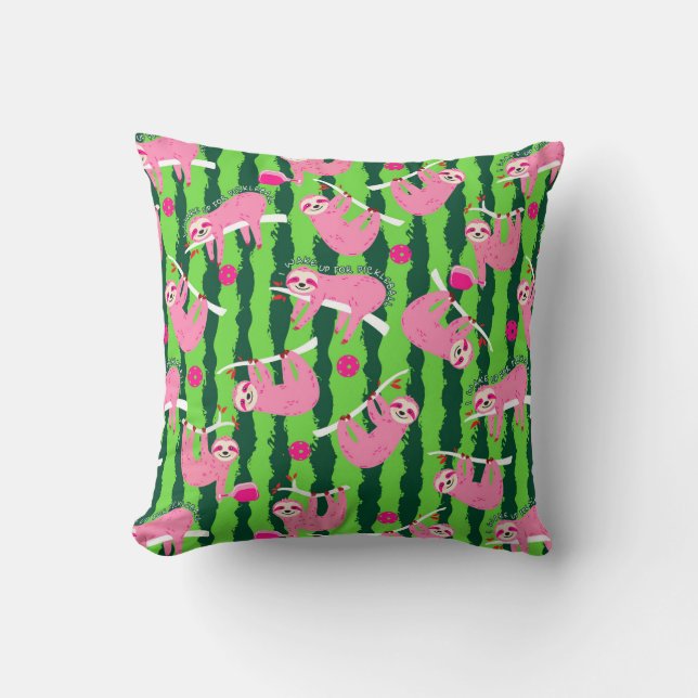 Pink pickleball sloths 🦥 cushion (Front)