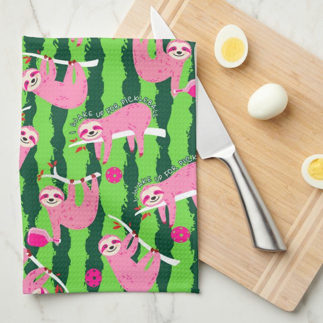 Pink pickleball sloths 🦥 tea towel (Quarter Fold)