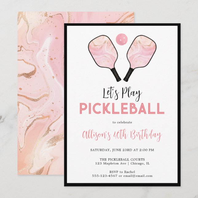 Pink Pickleball Sports Theme girl birthday party Invitation (Front/Back)